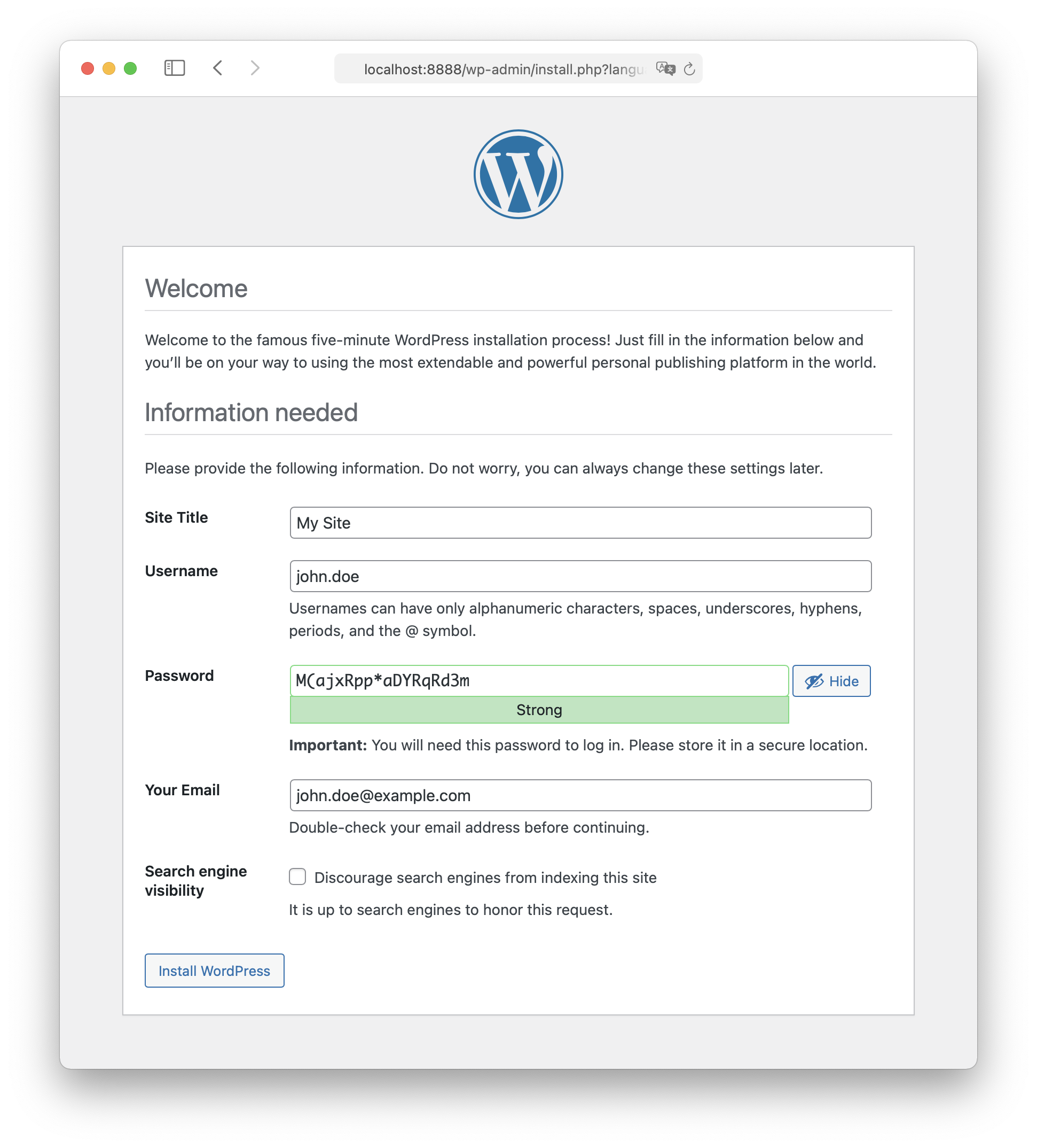 MAMP - WordPress installation