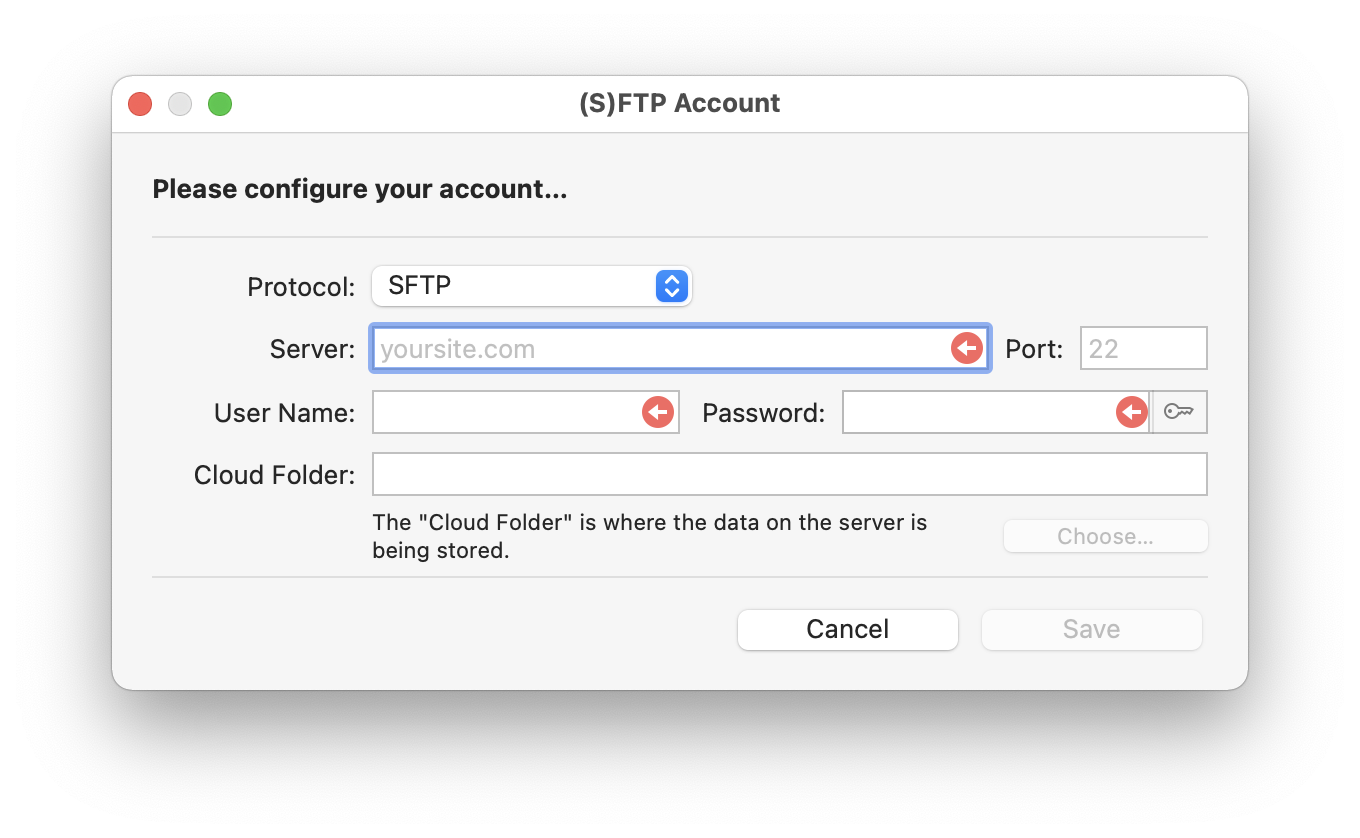 MAMP - Preferences - Cloud - File Transfer (S)FTP