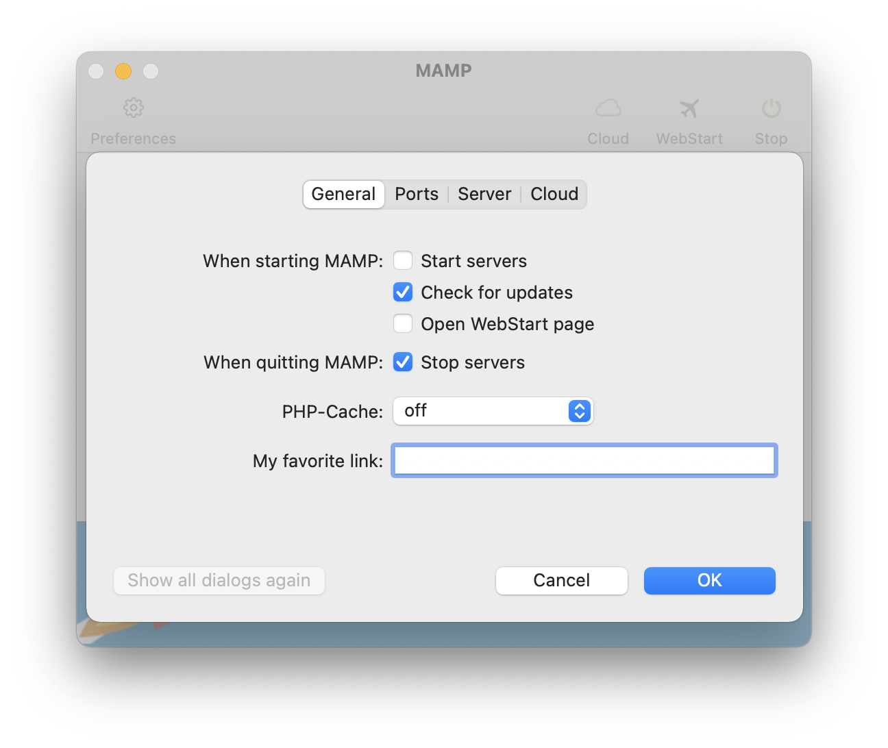 MAMP - Preferences - General