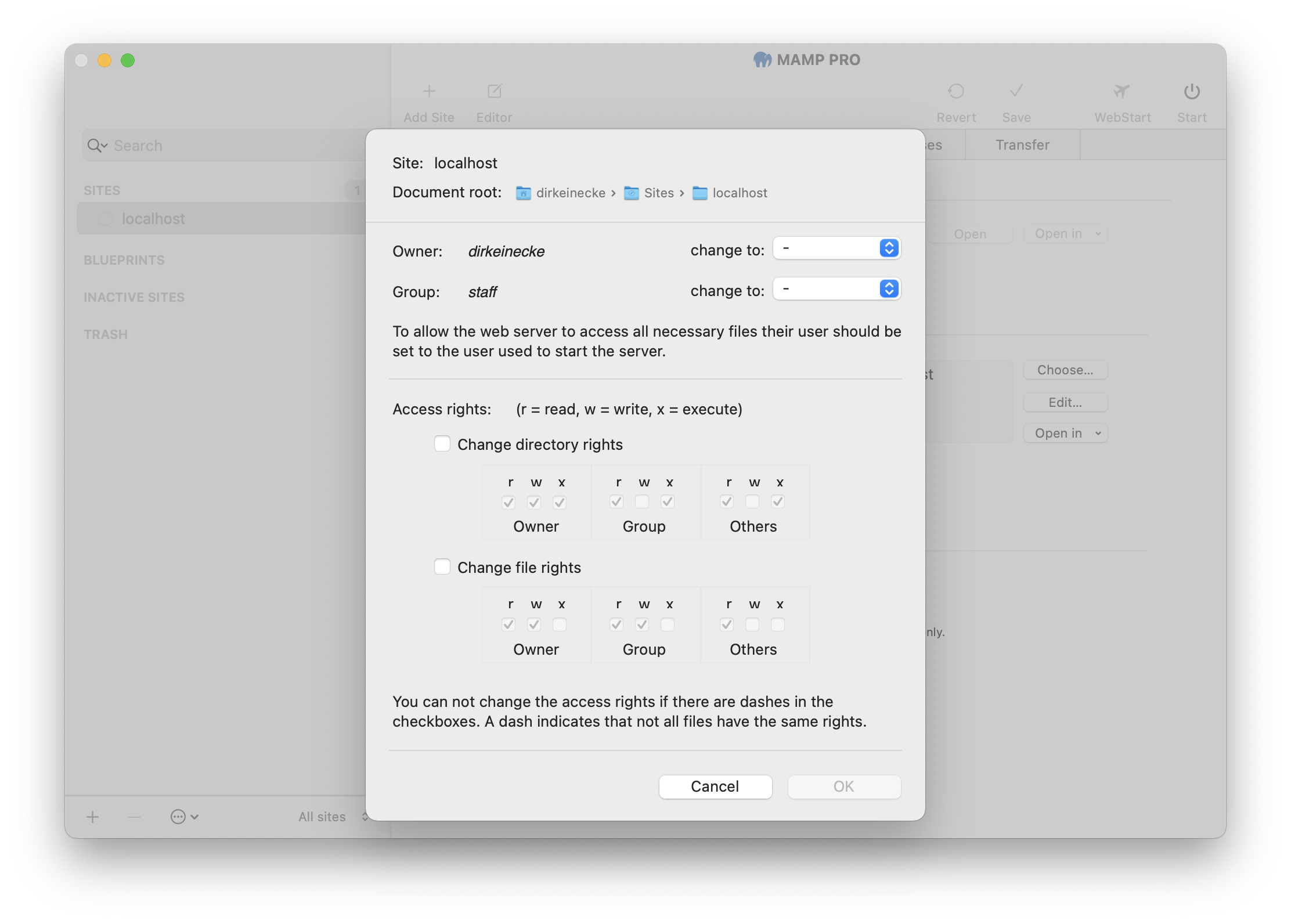MAMP PRO - Edit Permissions