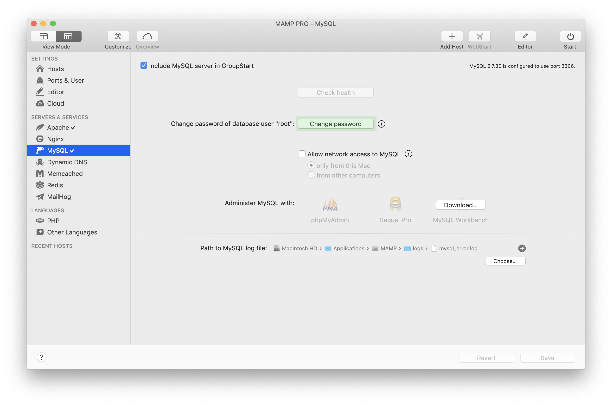 MAMP PRO - MySQL - Change password