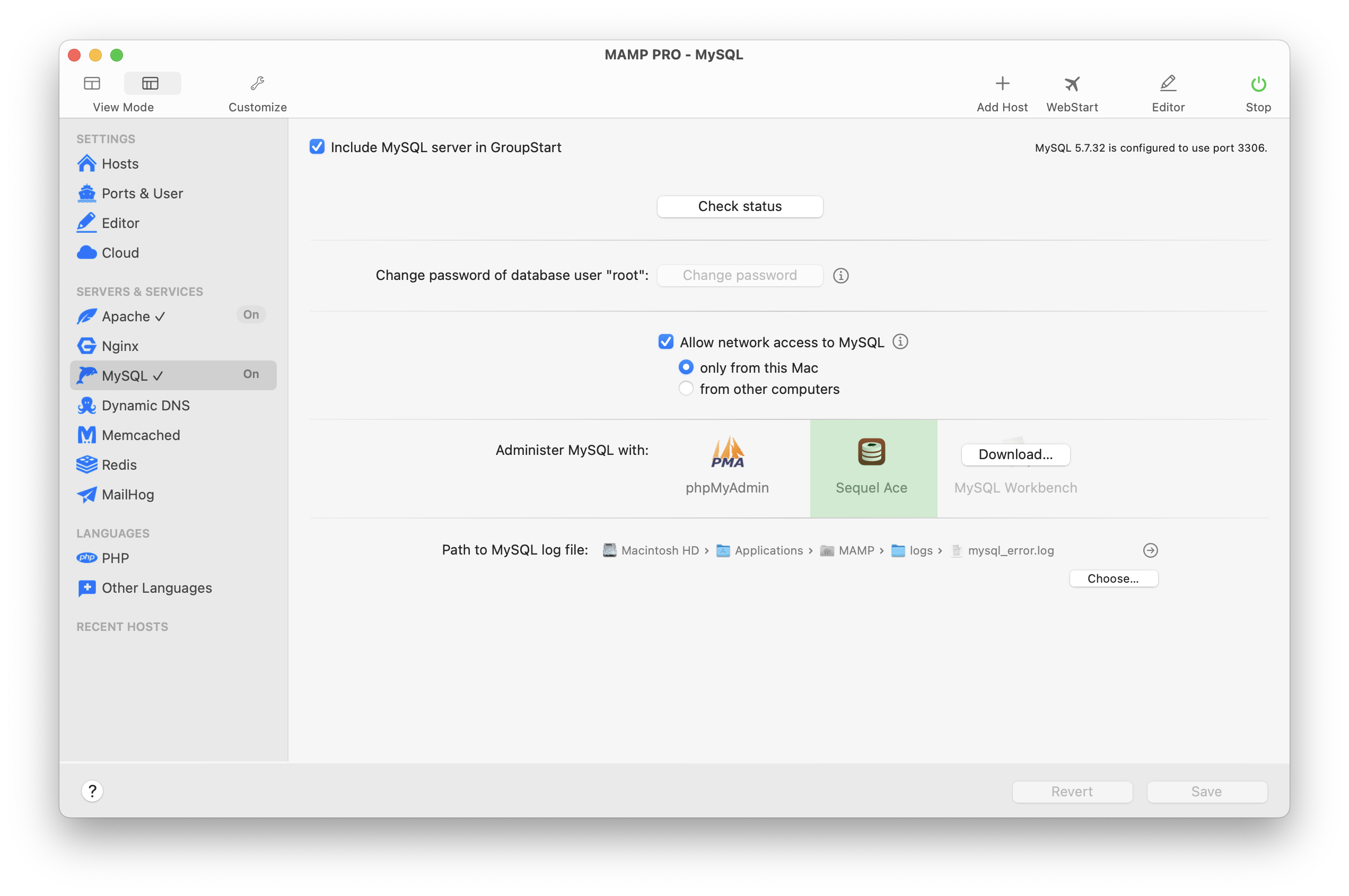 MAMP PRO - MySQL - Sequel Ace
