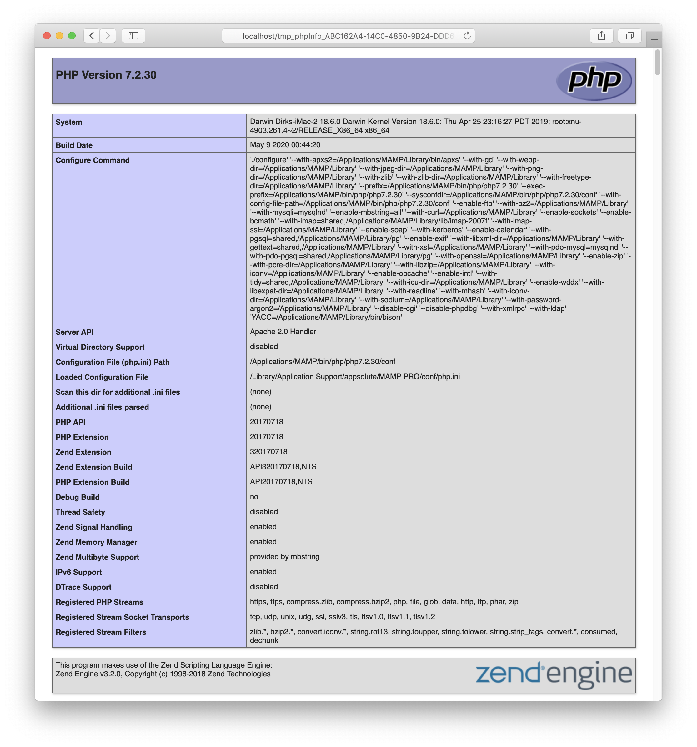 MAMP PRO - phpinfo()