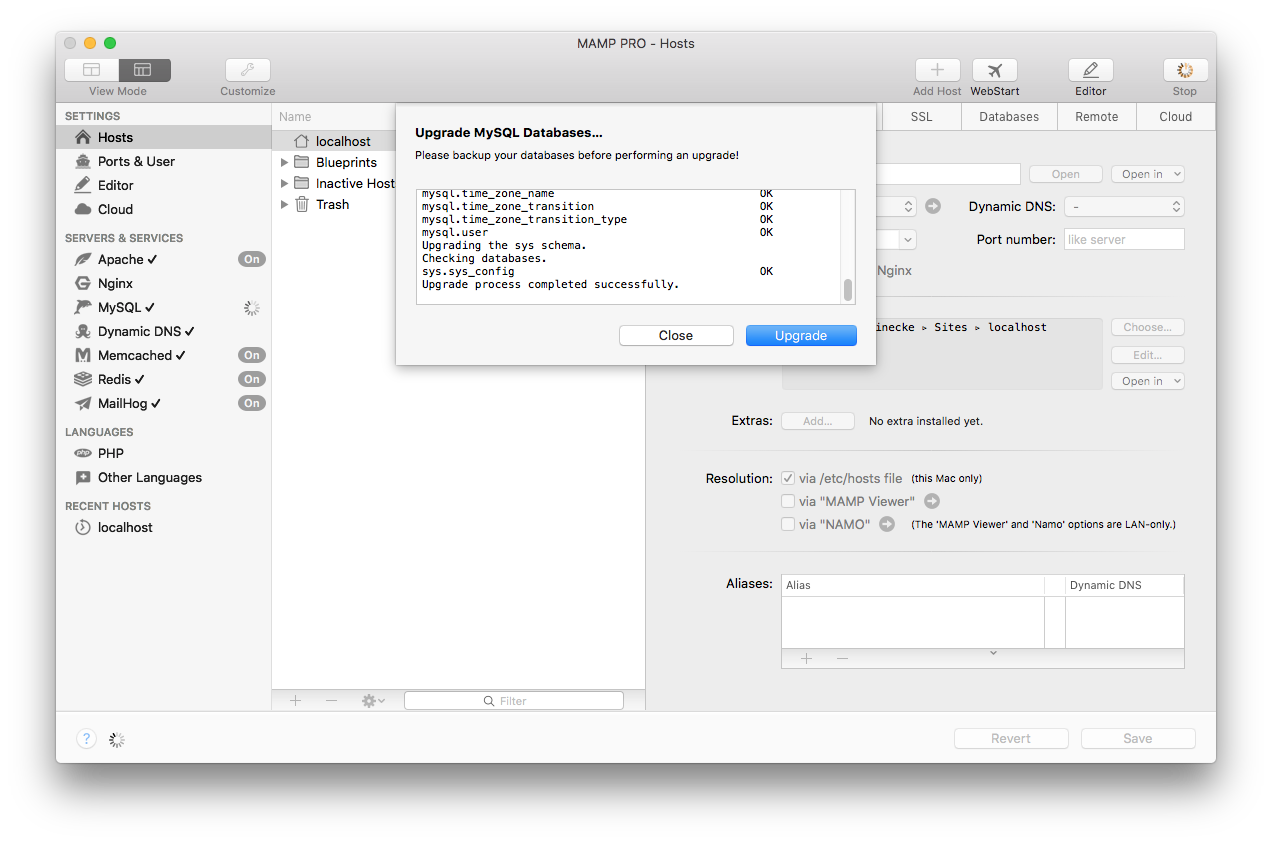 MAMP PRO - Upgrade MySQL databases