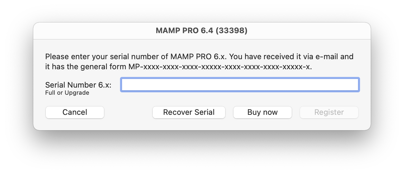 MAMP PRO - Menu - File - Register MAMP PRO…