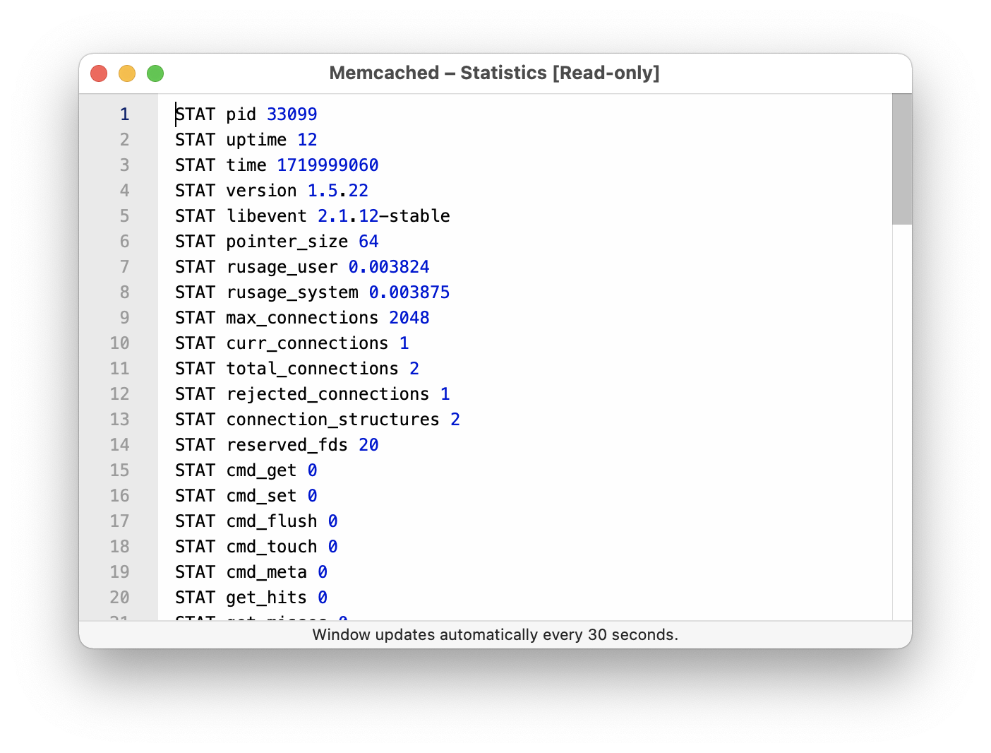 MAMP PRO - Menu - Tools - Memcached - Statistics