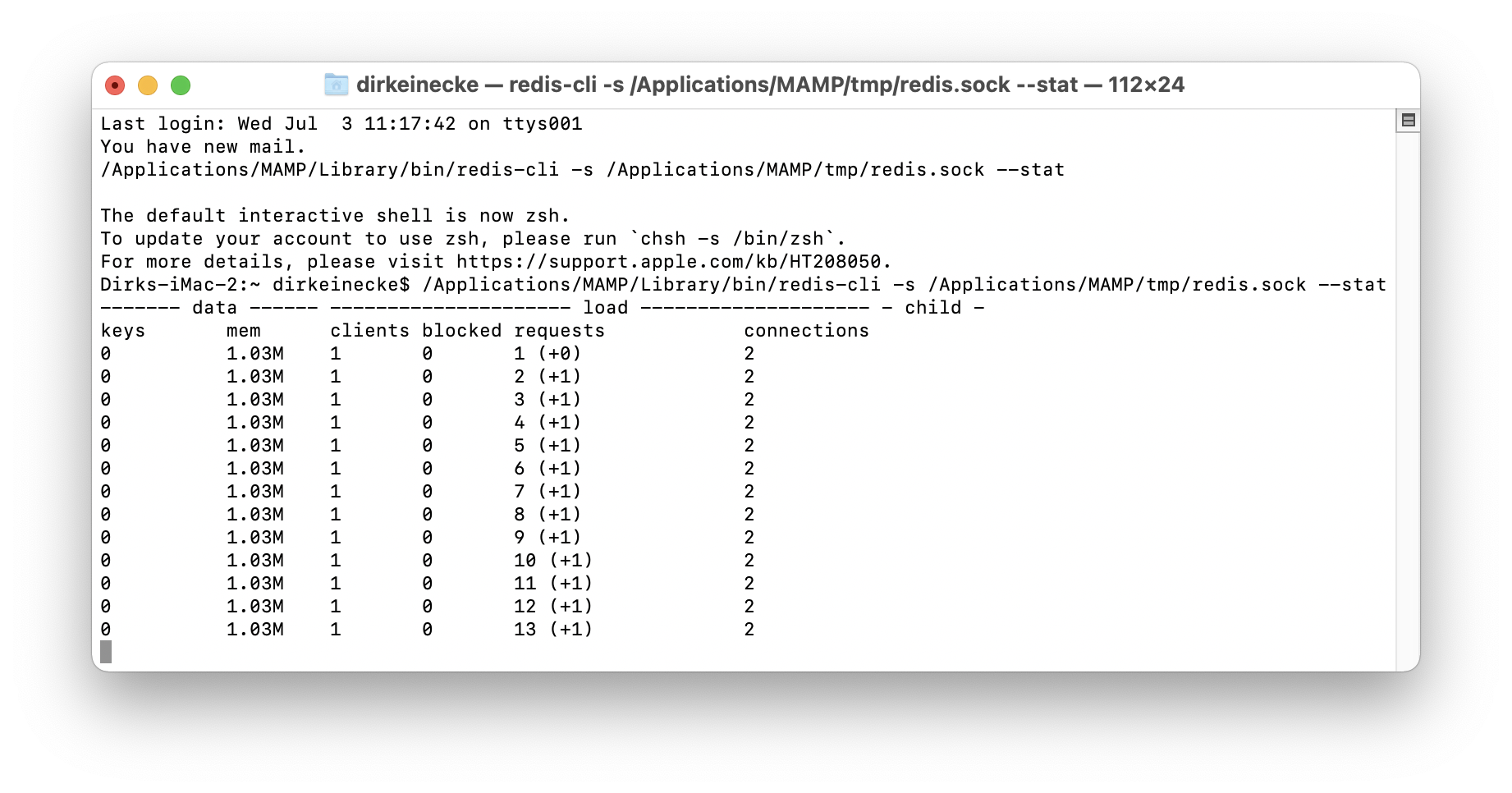 MAMP PRO - Menu - Tools - Redis -  Statistics