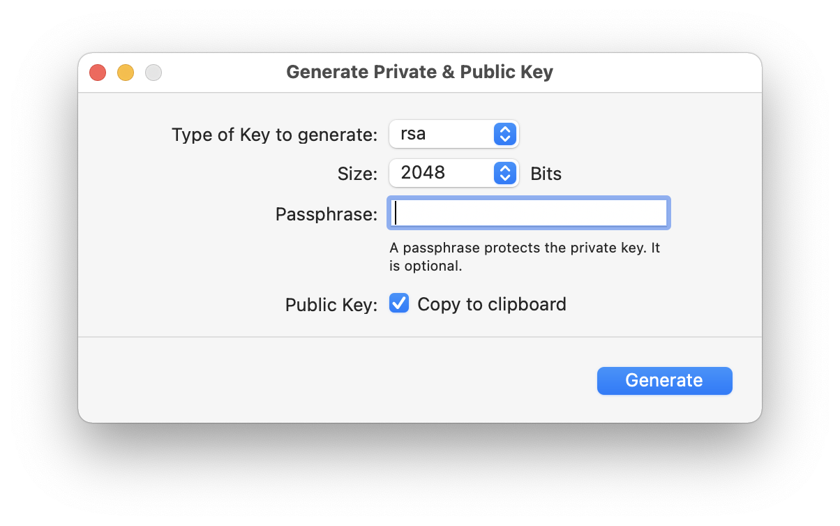 MAMP PRO - Menu - Tools - SFTP - Generate Key Pair from Scratch