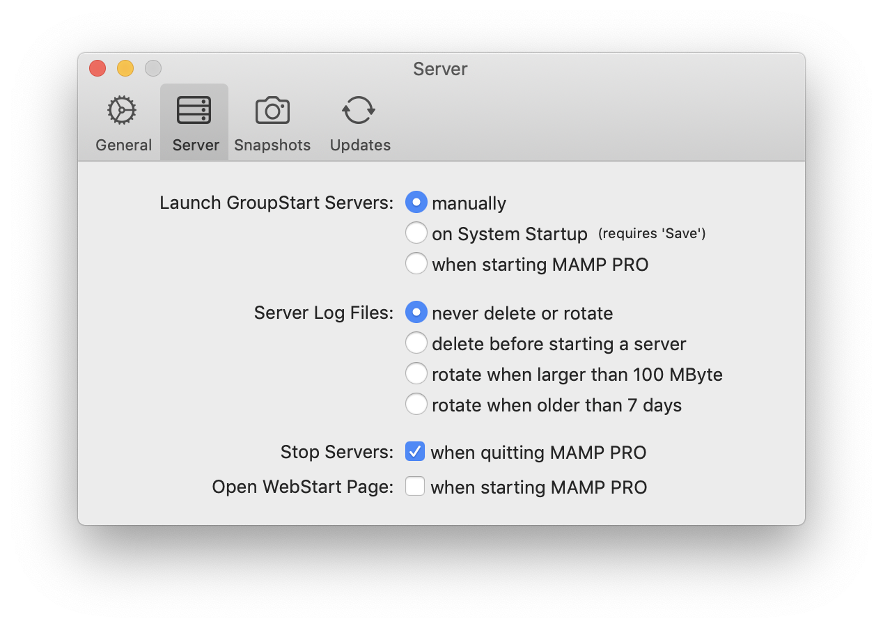 MAMP PRO - Preferences - Server