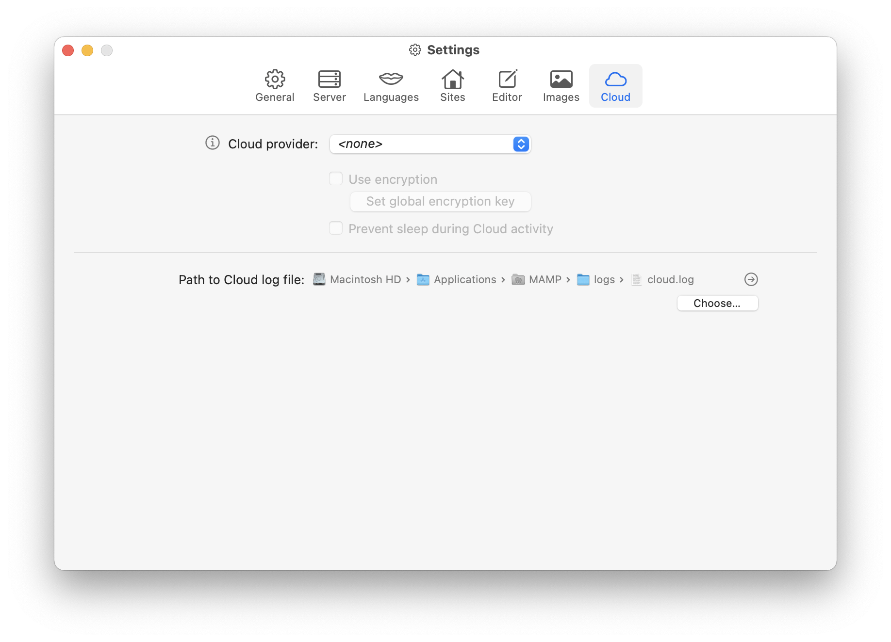 MAMP PRO - Settings - Cloud