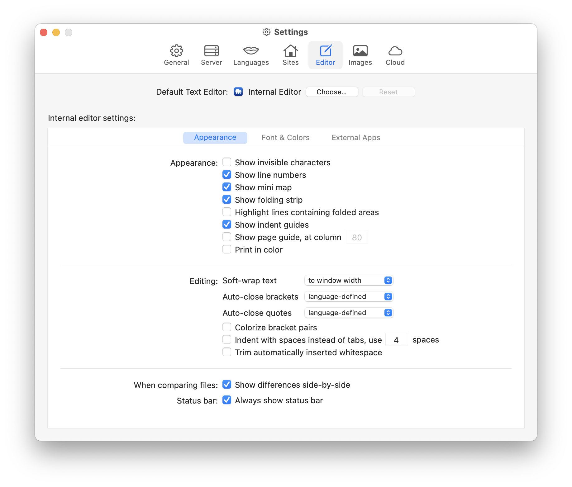 MAMP PRO - Settings - Editor