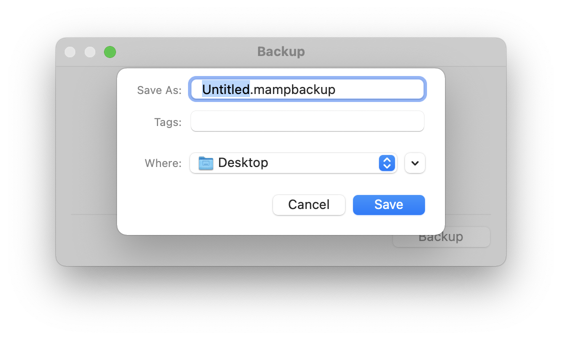 MAMP PRO - Create Backup - Step 2