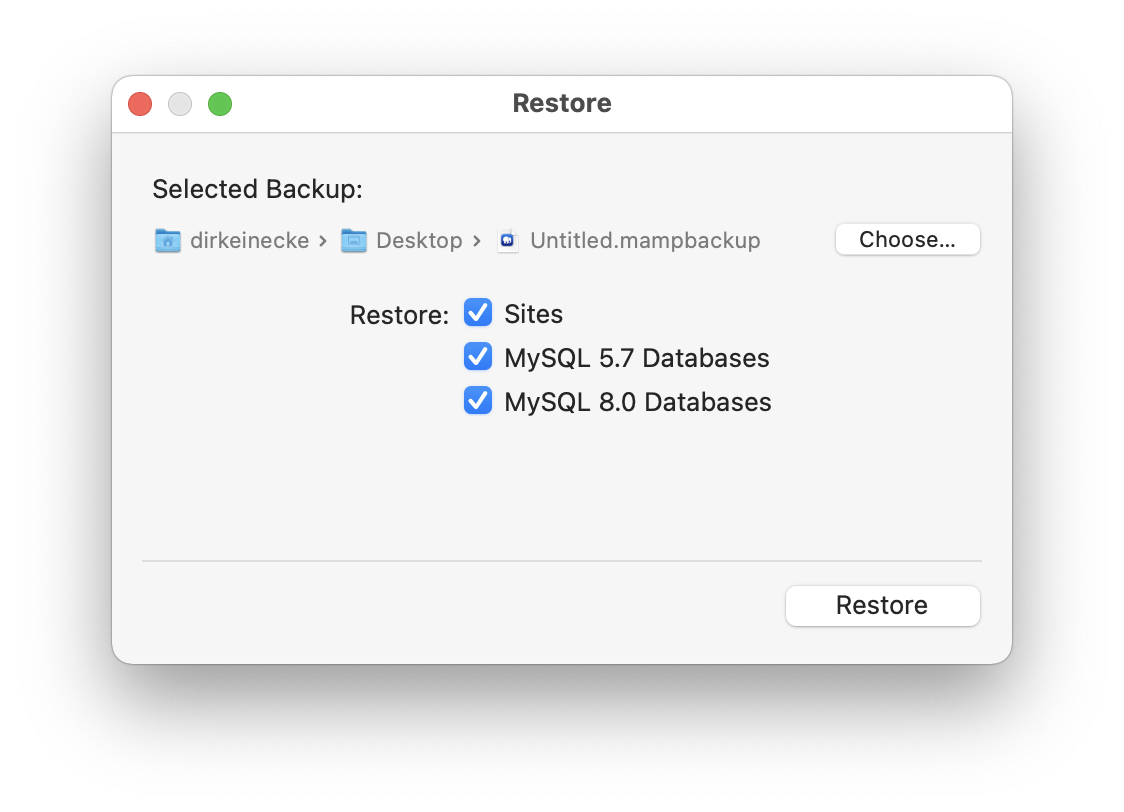 MAMP PRO - Restore Backup - Step 1