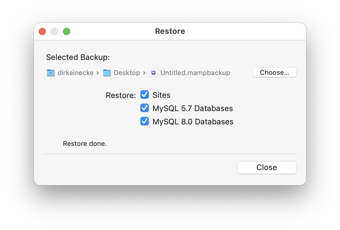 MAMP PRO - Restore Backup - Step 3