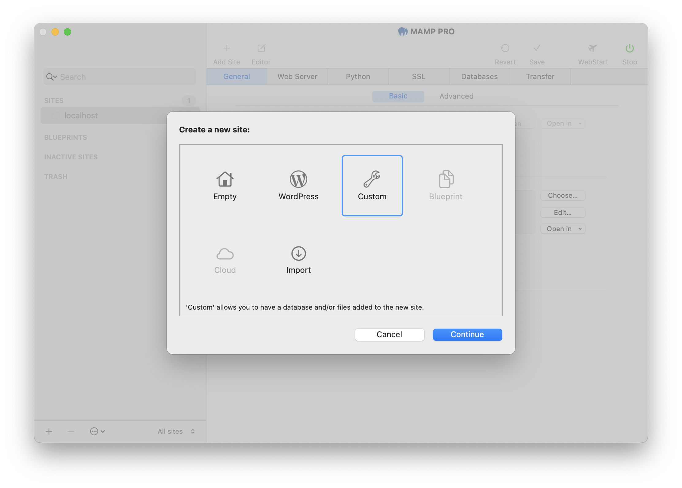MAMP PRO - Create a new custom site