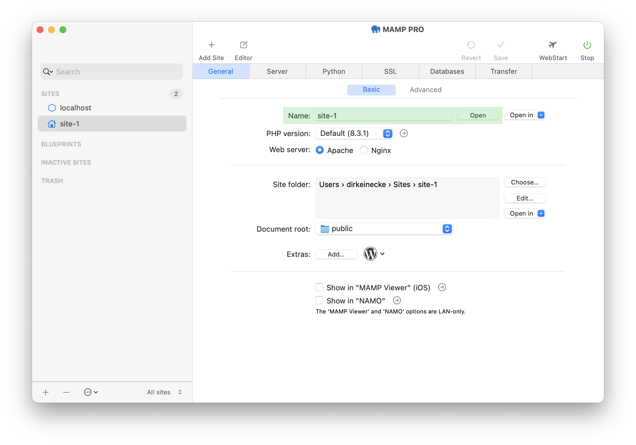 MAMP PRO - Extra - WordPress - Open WordPress site
