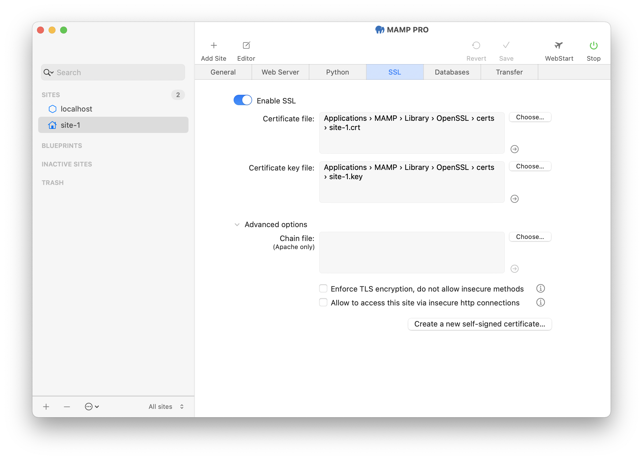 MAMP PRO - Sites - Site - SSL