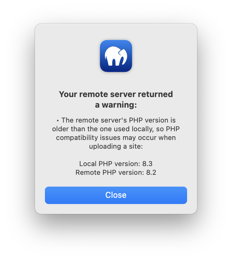 MAMP PRO - Sites - Site - Transfer - Hosting - Verify - PHP problem