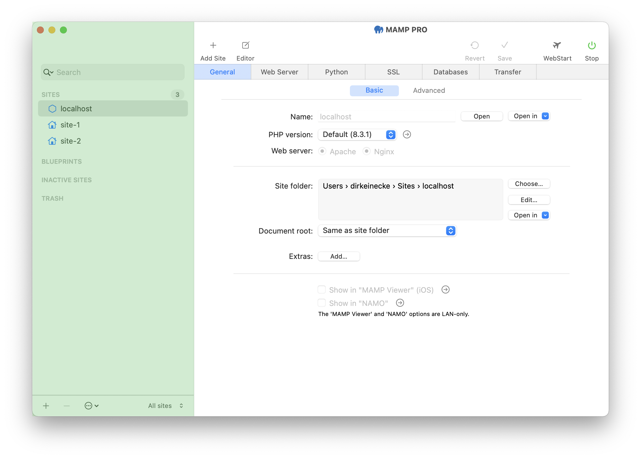 MAMP PRO - Sites - Sites List